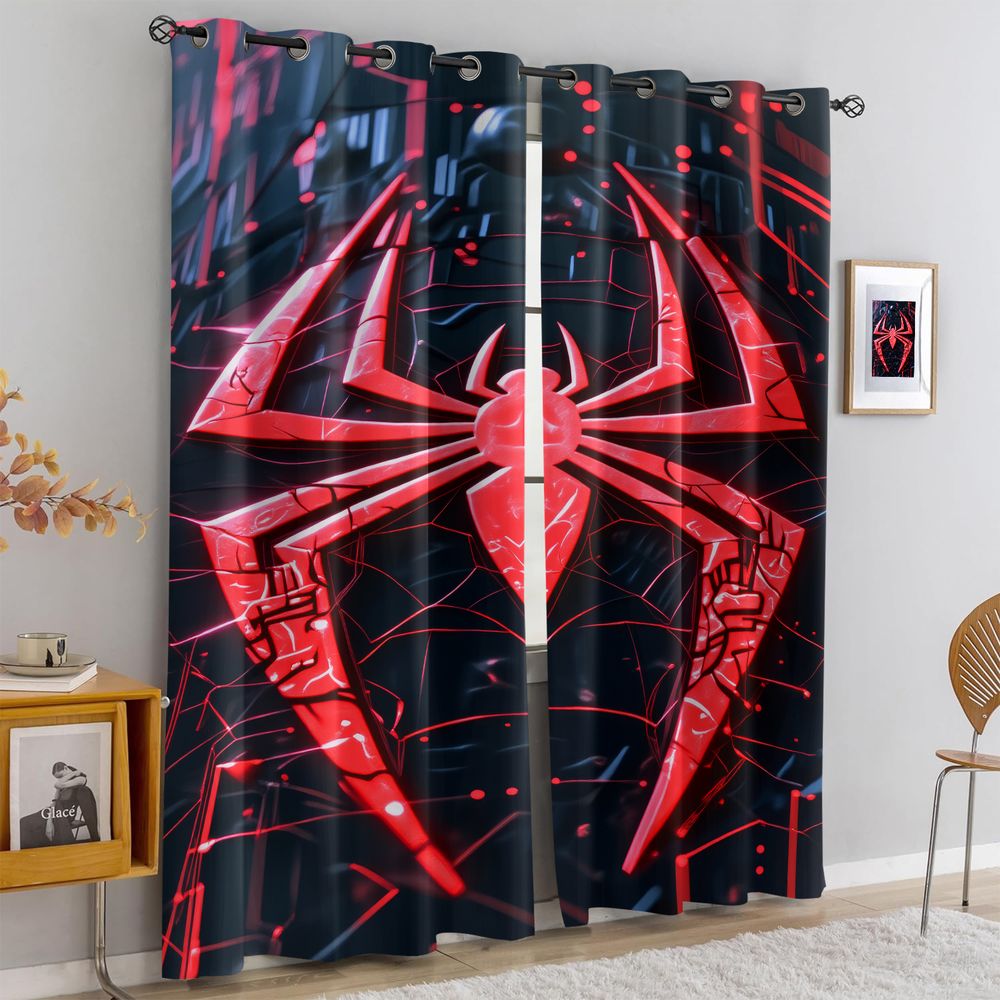 Tech Office Youtube - Spider Print Curtains Futuristic Tech Black