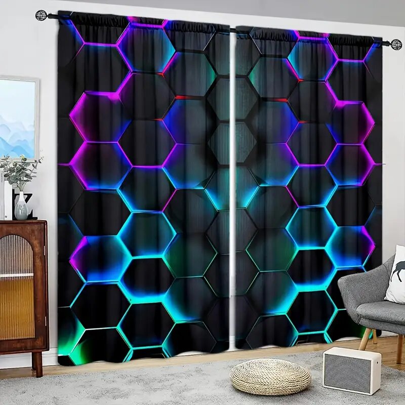2pcs Hexagon Tech Curtains wit - Tech Office Youtube review and price