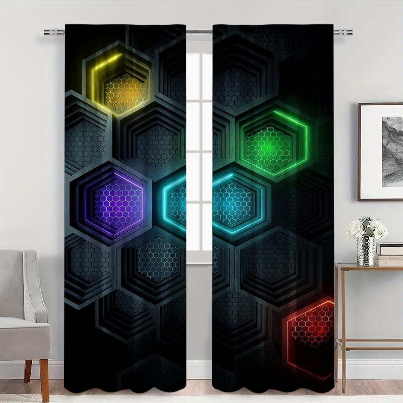 2pcs Modern Geometric Curtains - Tech Office Youtube review and price